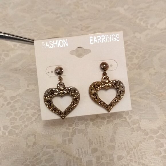 Vintage Copper Floral Heart Earrings Timeless VTG Jewelry - Picture 4 of 6